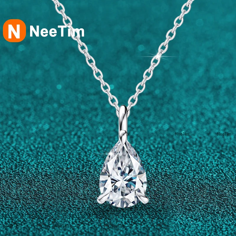 Vixonna Pear Cut Moissanite Pendant Necklace 925 Silver D Color VVS1
