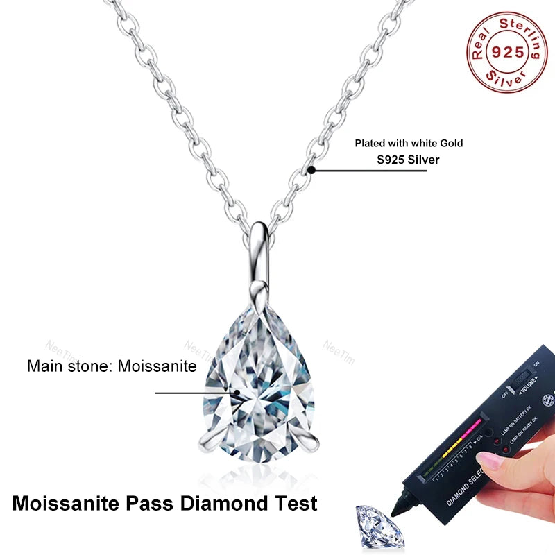 Vixonna Pear Cut Moissanite Pendant Necklace 925 Silver D Color VVS1