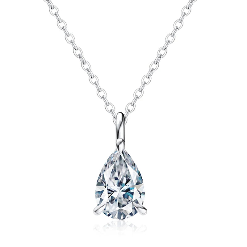 Vixonna Pear Cut Moissanite Pendant Necklace 925 Silver D Color VVS1
