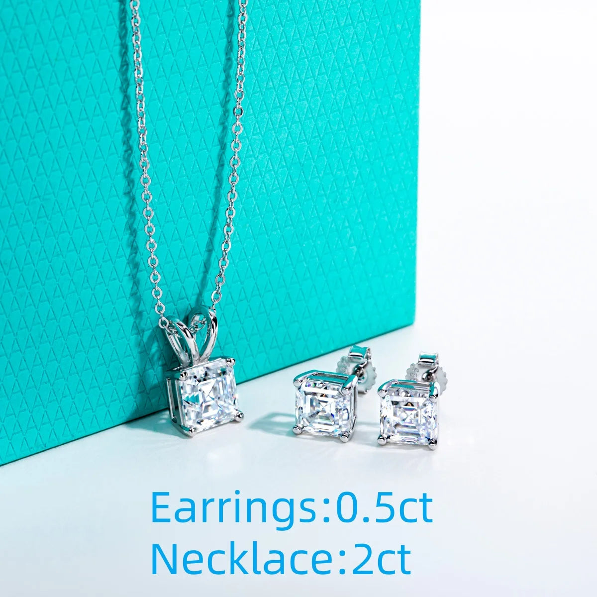 Vixonna Women's Asscher Moissanite Necklace Earrings Jewelry Set 925 Silver