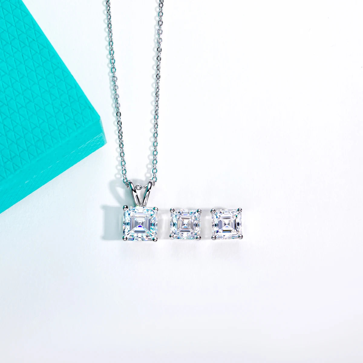 Vixonna Women's Asscher Moissanite Necklace Earrings Jewelry Set 925 Silver