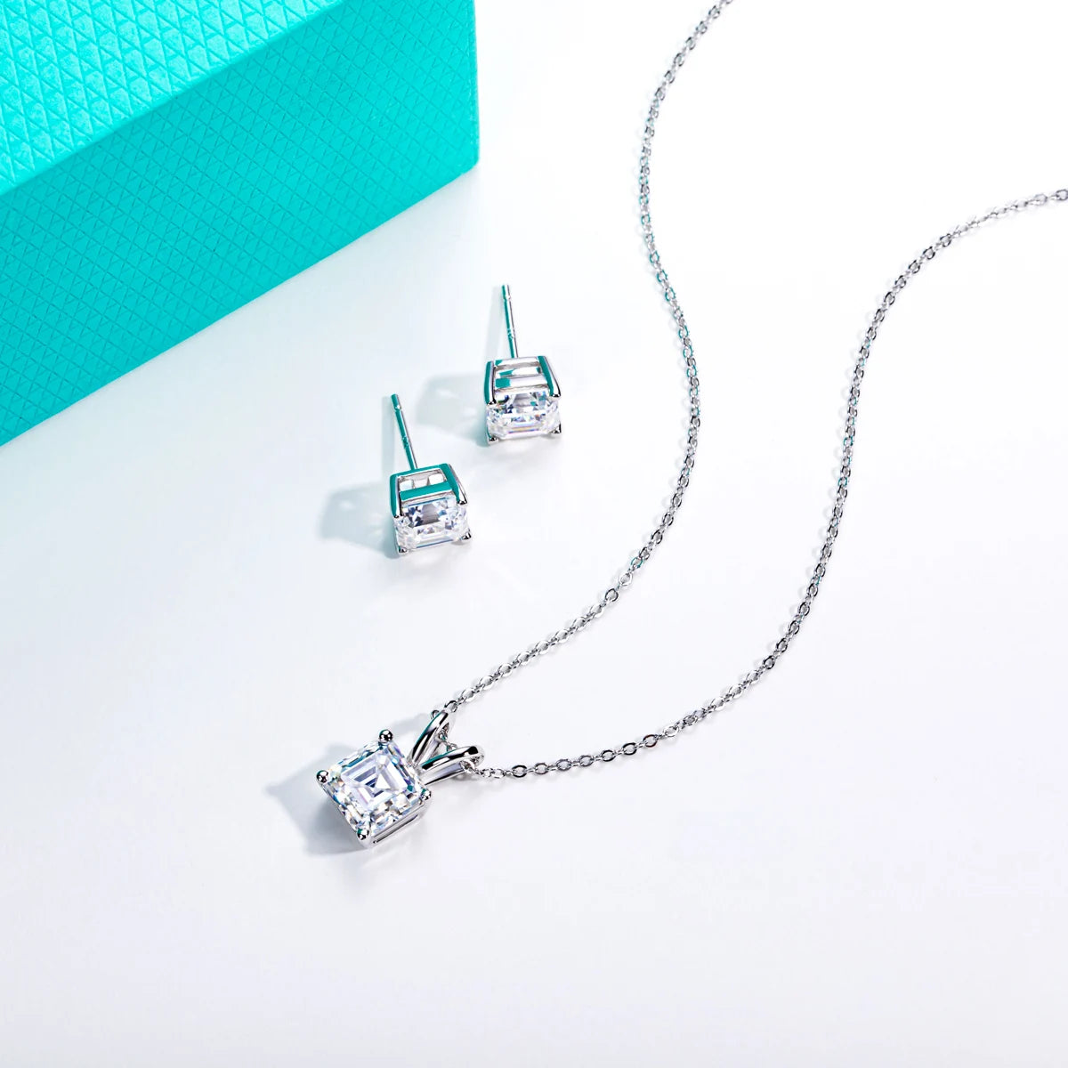 Vixonna Women's Asscher Moissanite Necklace Earrings Jewelry Set 925 Silver