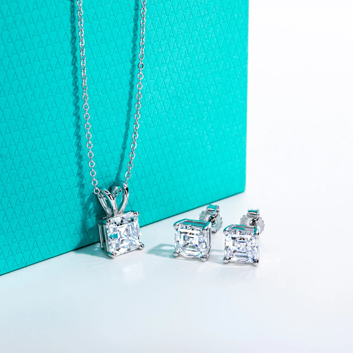 Vixonna Women's Asscher Moissanite Necklace Earrings Jewelry Set 925 Silver
