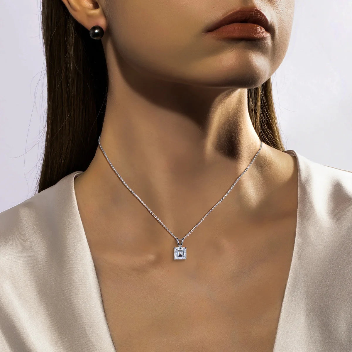 Vixonna Women's Asscher Moissanite Necklace Earrings Jewelry Set 925 Silver