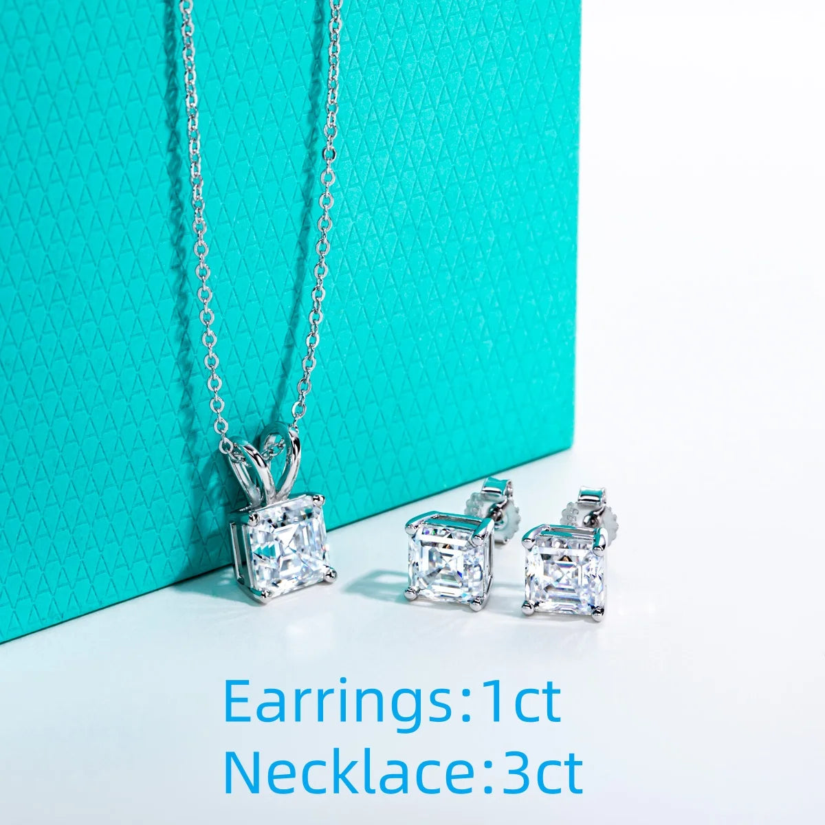 Vixonna Women's Asscher Moissanite Necklace Earrings Jewelry Set 925 Silver