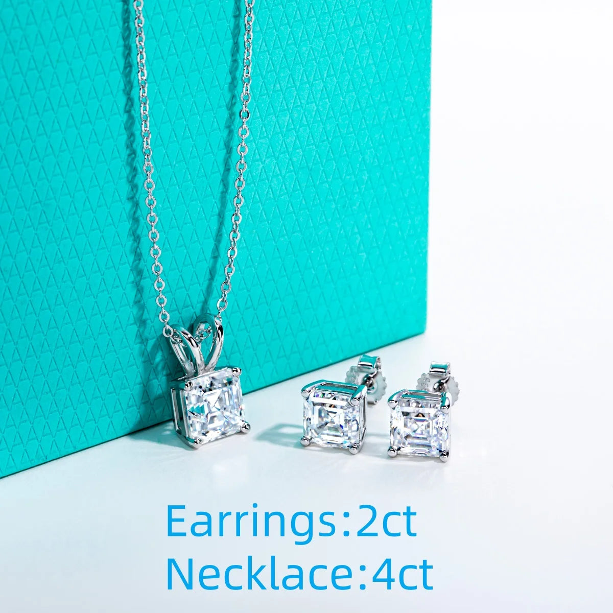 Vixonna Women's Asscher Moissanite Necklace Earrings Jewelry Set 925 Silver