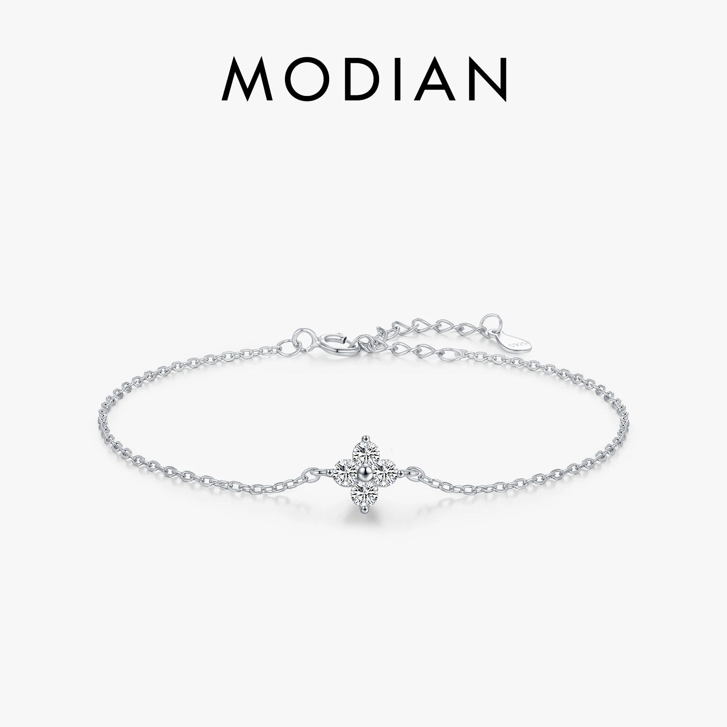 Vixonna Women's Clover CZ Charm Link Bracelet 925 Silver