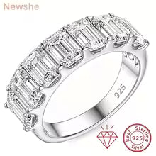 Vixonna Women's Emerald Cut Moissanite Half Eternity Wedding Band Ring 925 Silver D Color VVS1