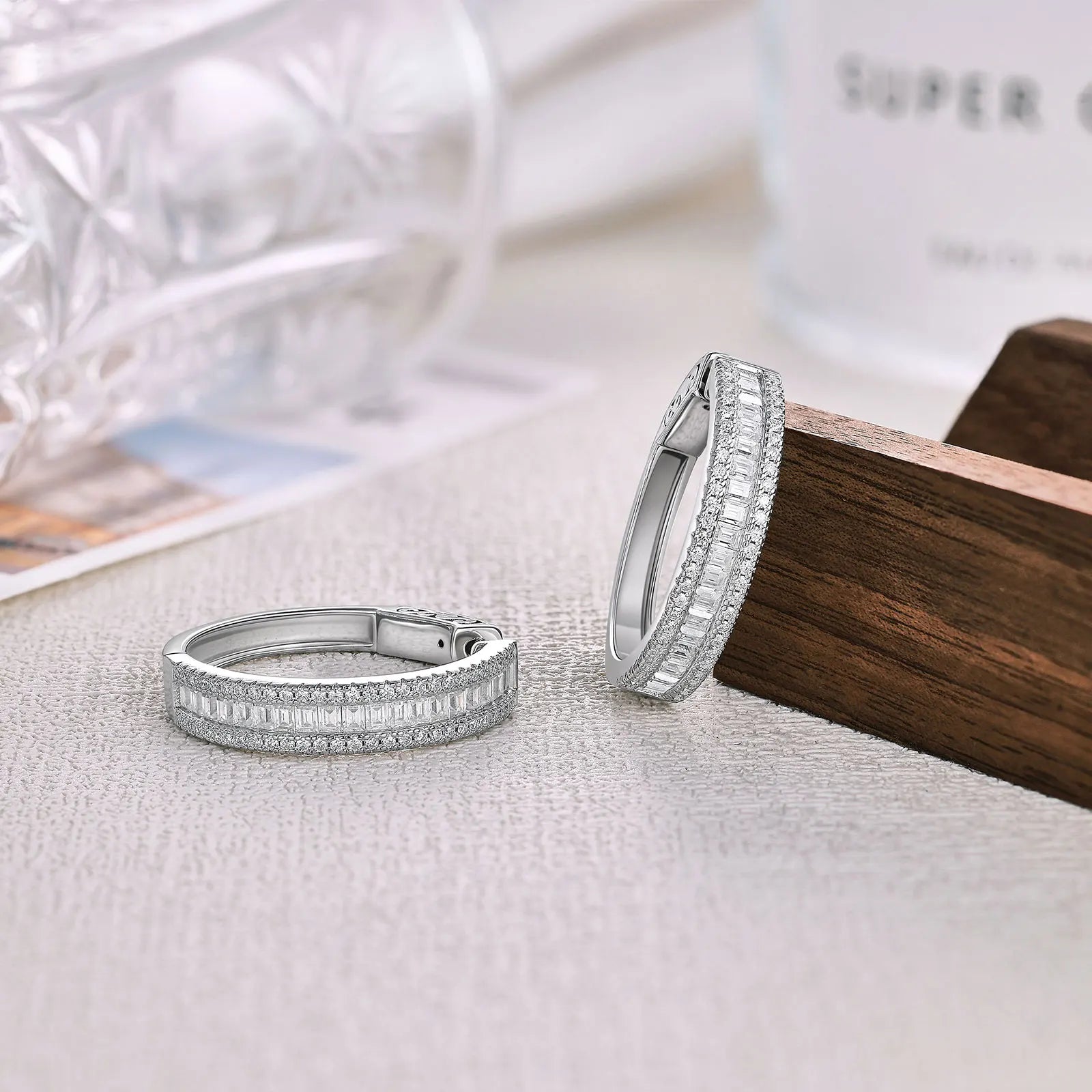 Vixonna Women's Emerald Cut Moissanite Hoop Earrings 925 Silver D Color