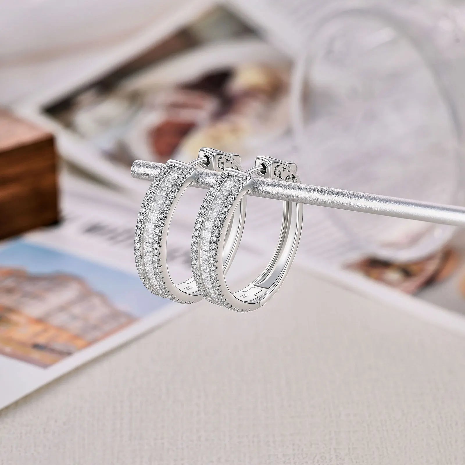 Vixonna Women's Emerald Cut Moissanite Hoop Earrings 925 Silver D Color