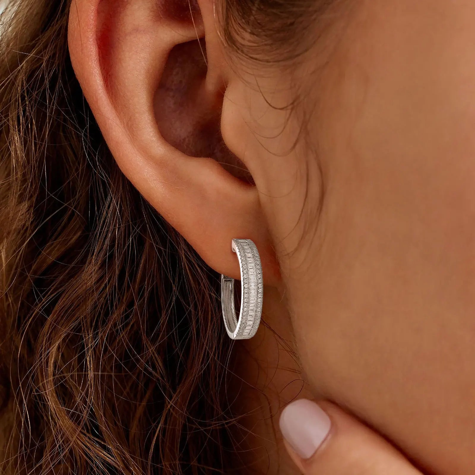 Vixonna Women's Emerald Cut Moissanite Hoop Earrings 925 Silver D Color