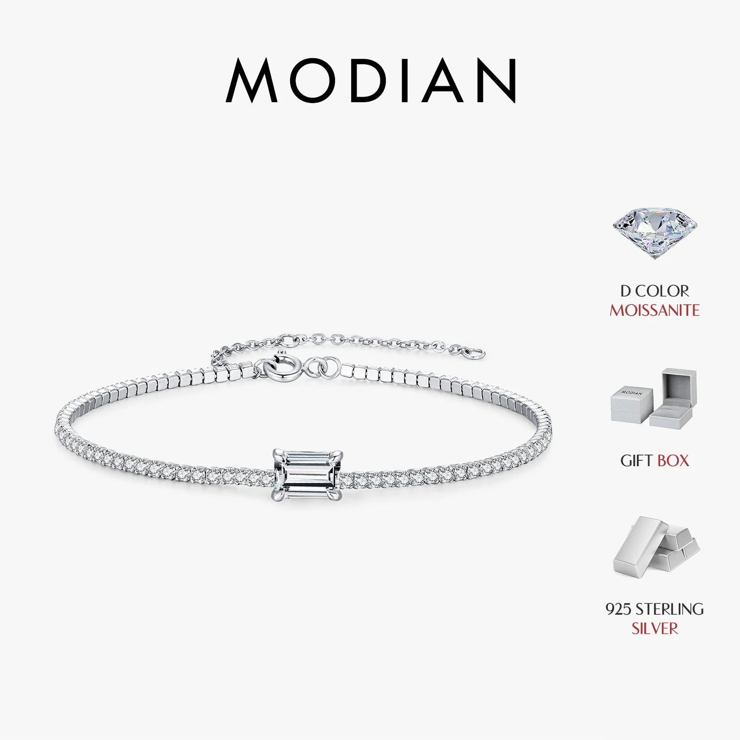 Vixonna Women's Emerald Cut Moissanite Tennis Bracelet 1ct D Color 925 Silver