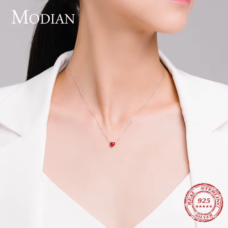 Vixonna Women's Enamel Hearts Pendant Necklace 925 Silver Link Chain