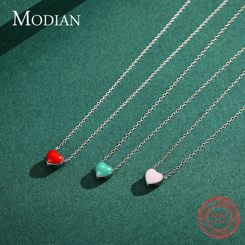 Vixonna Women's Enamel Hearts Pendant Necklace 925 Silver Link Chain