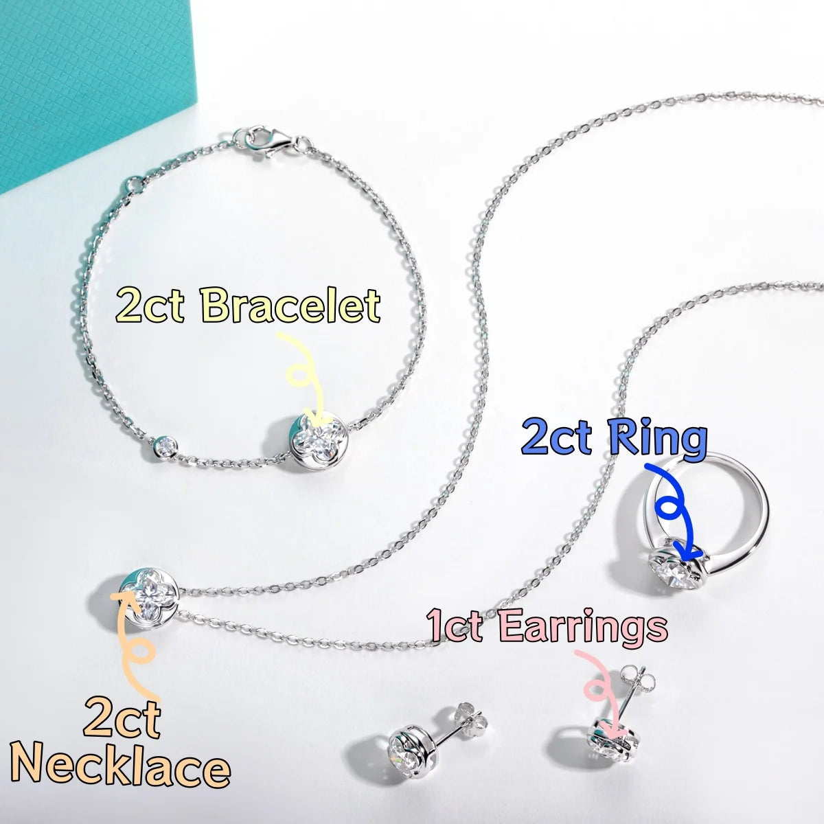 Vixonna Women's Four-Leaf Clover Moissanite Jewelry Set 925 Silver