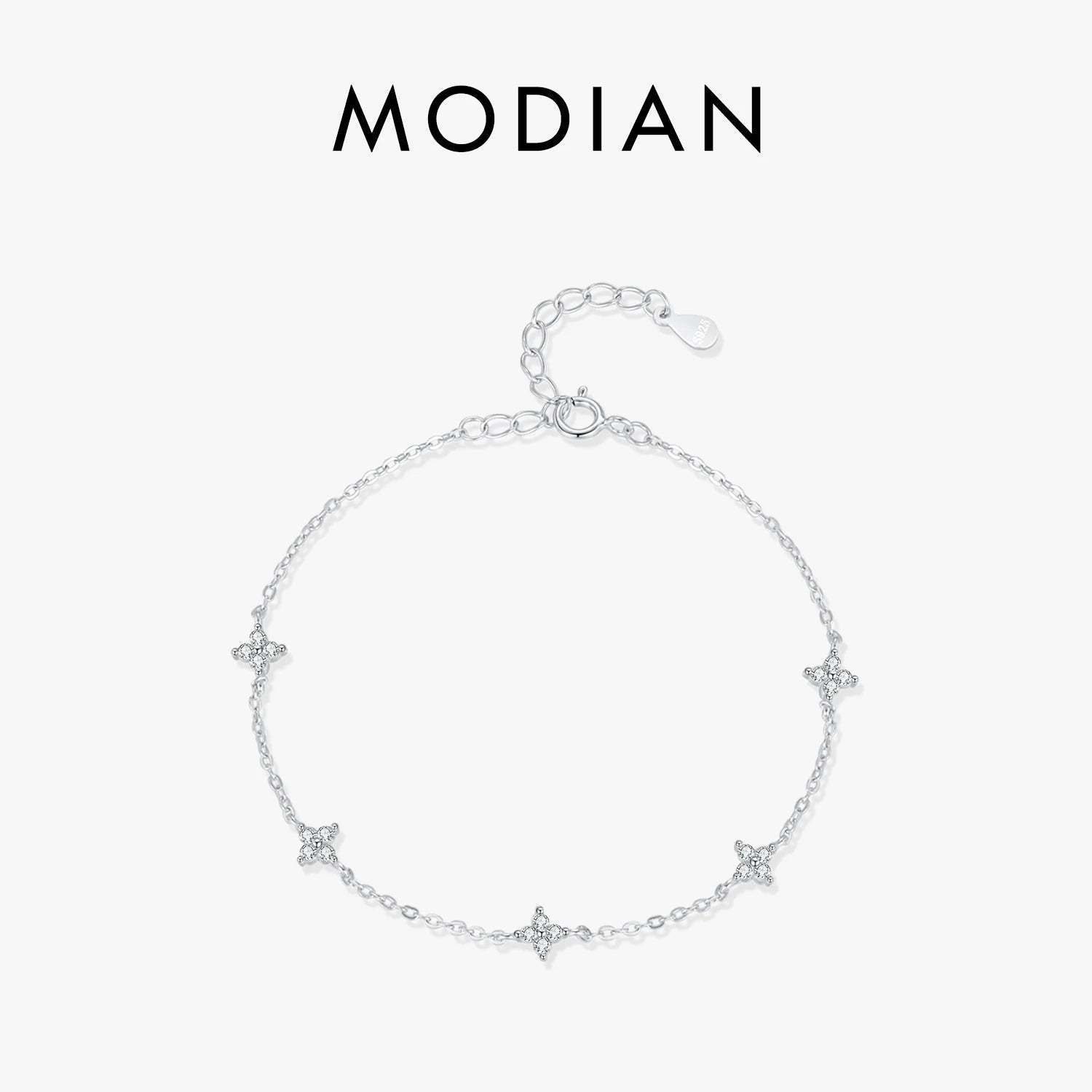 Vixonna Women's Mini Flowers CZ Link Chain Bracelet 925 Silver