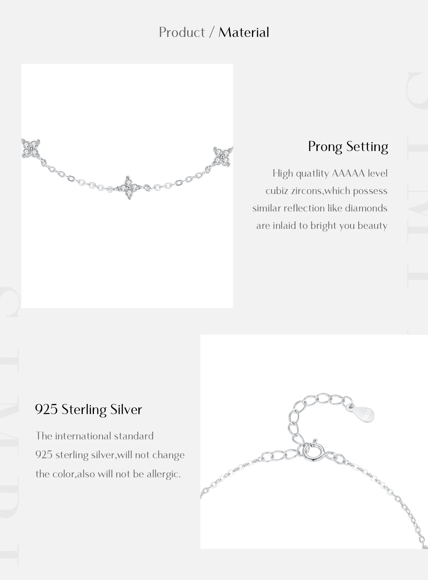 Vixonna Women's Mini Flowers CZ Link Chain Bracelet 925 Silver