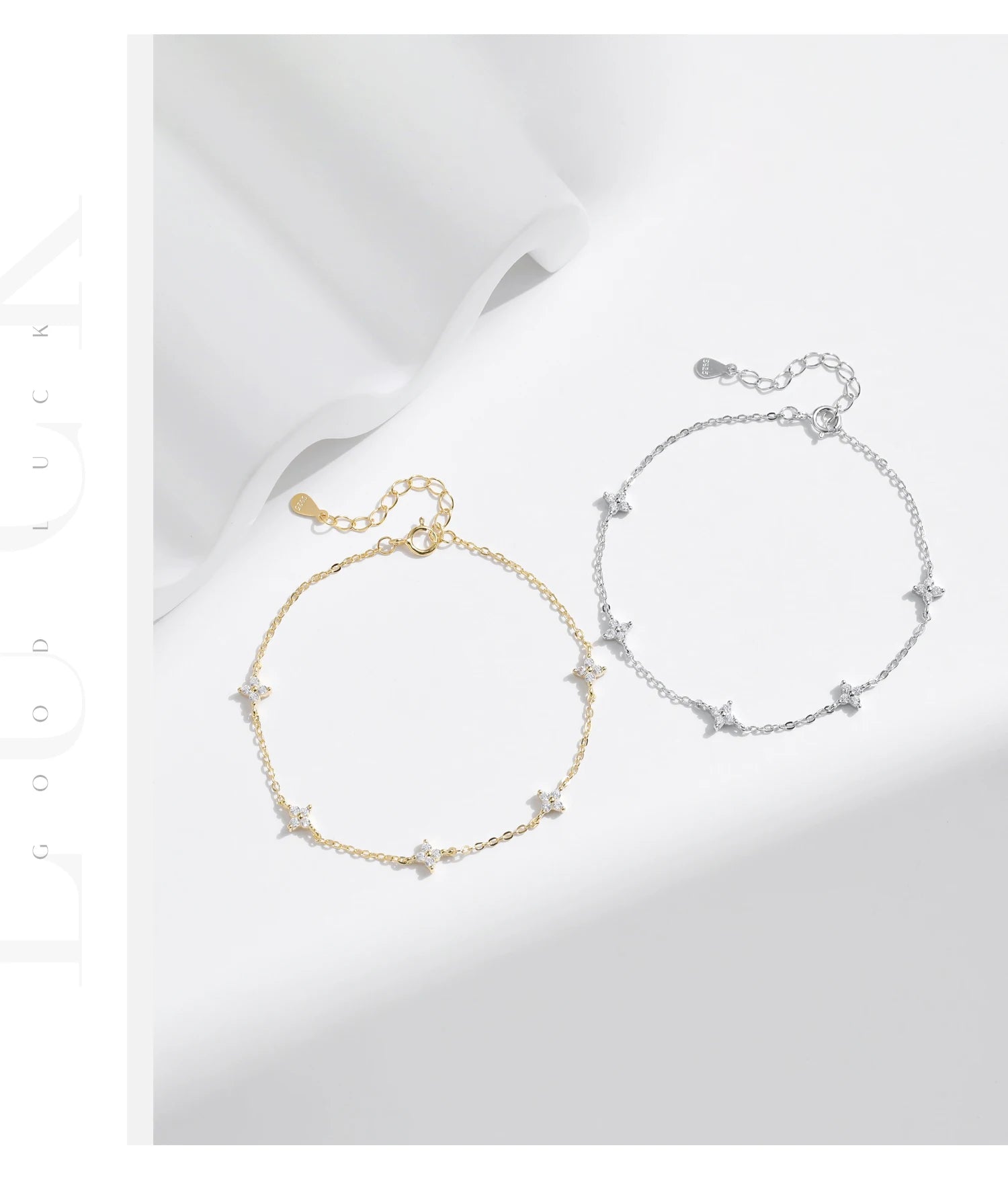 Vixonna Women's Mini Flowers CZ Link Chain Bracelet 925 Silver