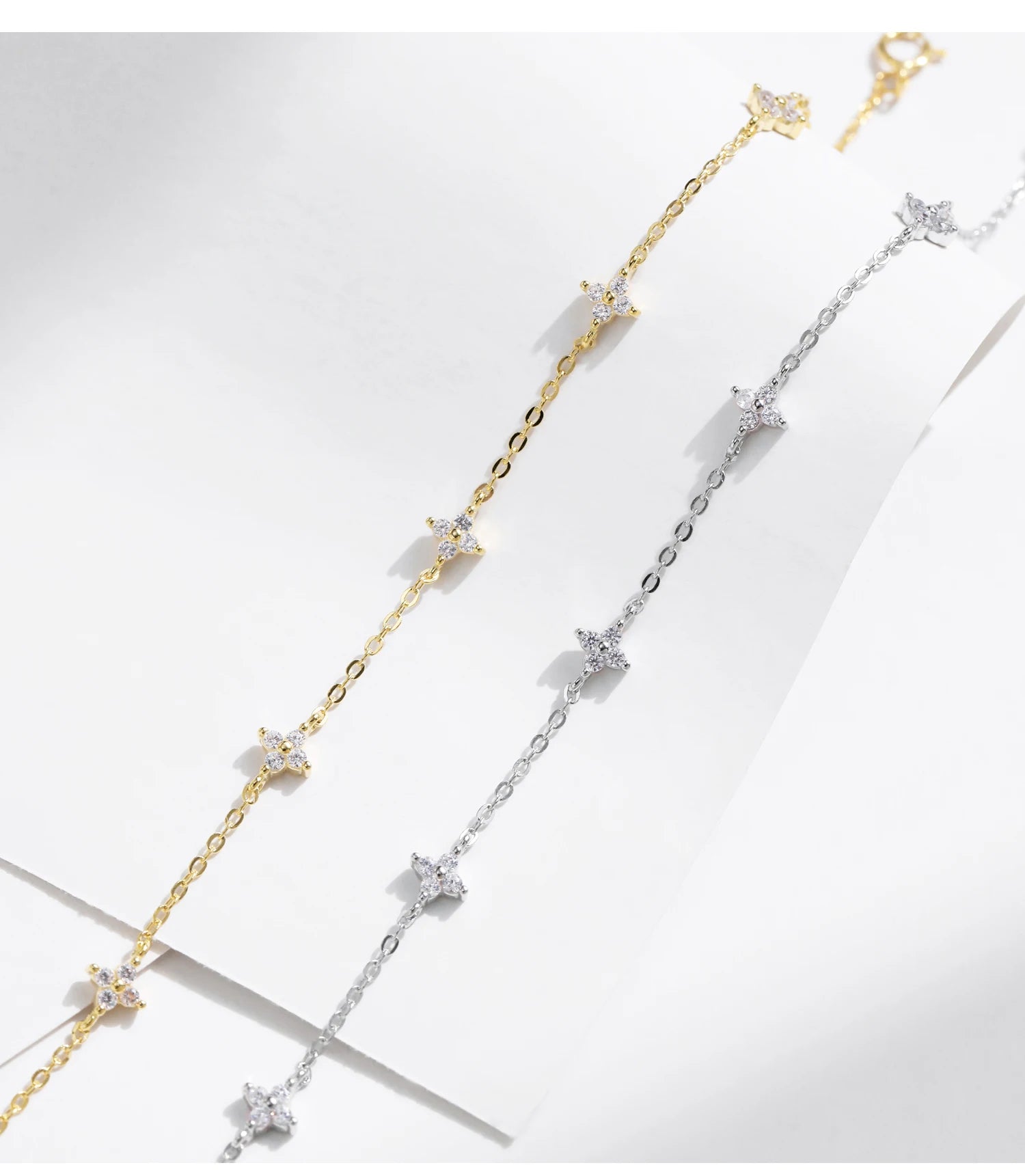 Vixonna Women's Mini Flowers CZ Link Chain Bracelet 925 Silver