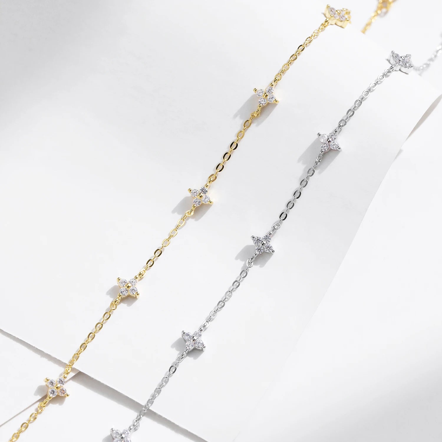 Vixonna Women's Mini Flowers CZ Link Chain Bracelet 925 Silver