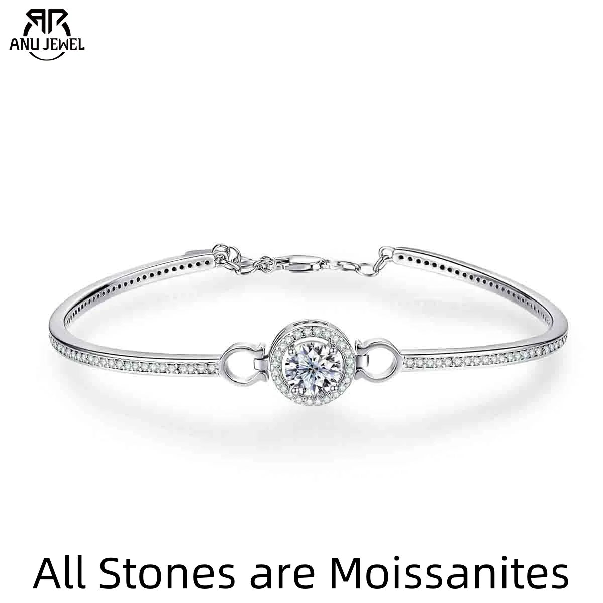 Vixonna Women's Moissanite Adjustable Bangle Bracelet 925 Silver 1ct D Color