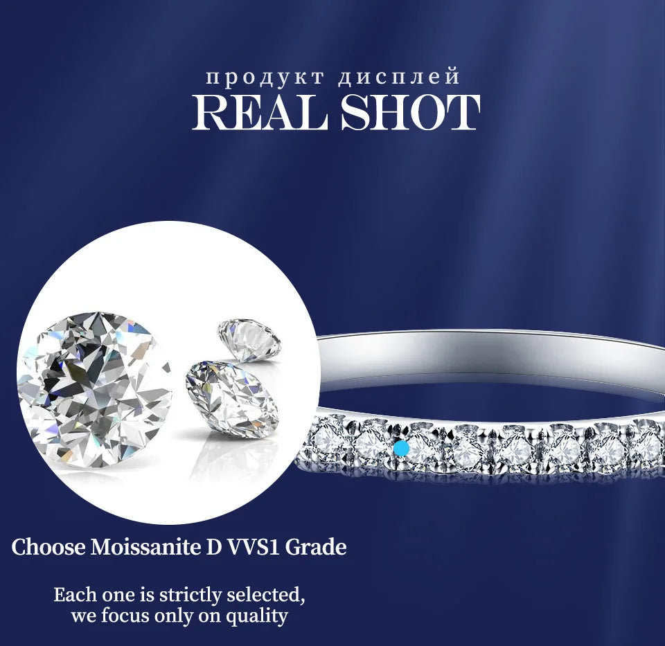 Vixonna Women's Moissanite Band Ring 925 Silver D Color VVS1 Round