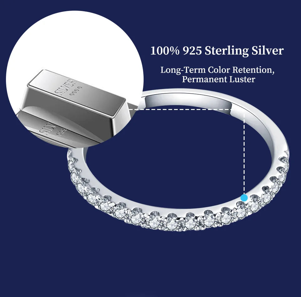 Vixonna Women's Moissanite Band Ring 925 Silver D Color VVS1 Round