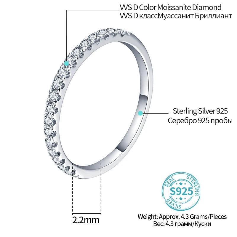 Vixonna Women's Moissanite Band Ring 925 Silver D Color VVS1 Round