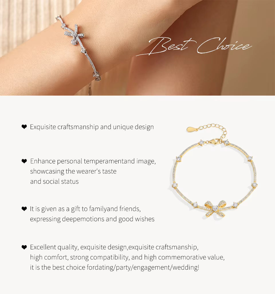 Vixonna Women's Moissanite Bow Bracelet 925 Silver D Color VVS1
