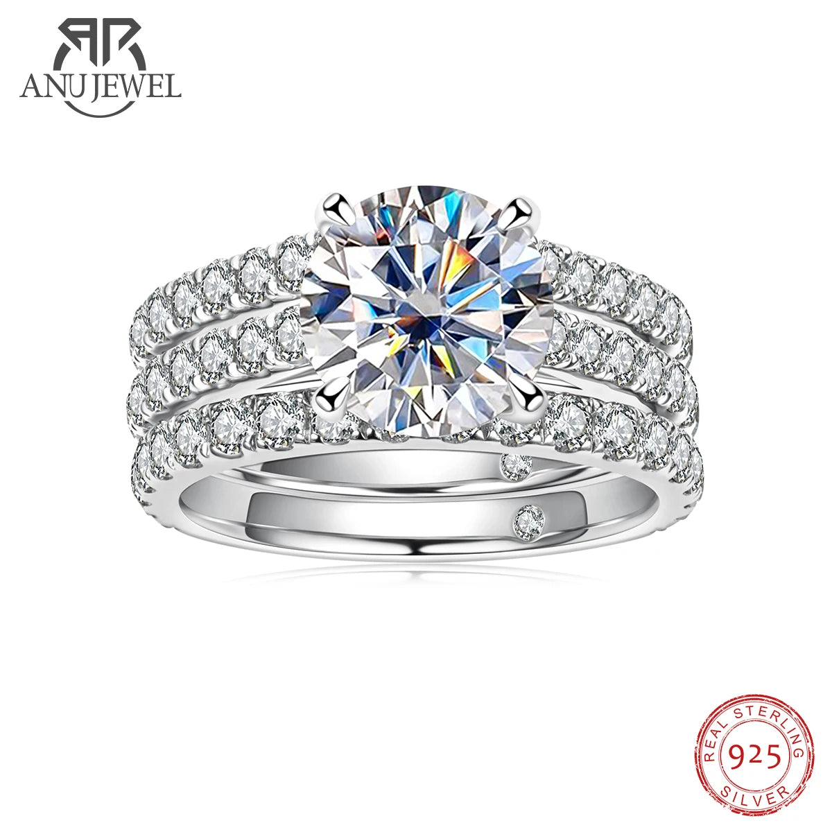 Vixonna Women's Moissanite Bridal Wedding Ring Set 925 Silver D Color 3ct