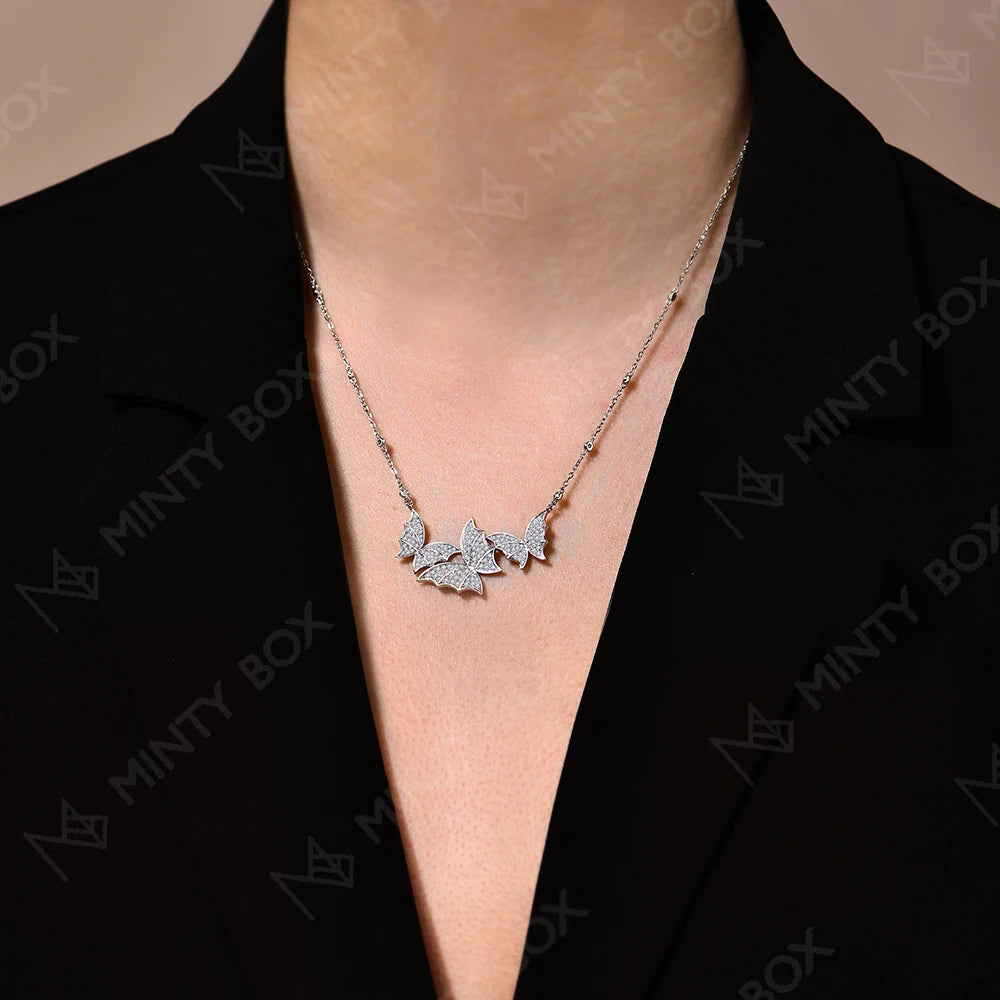 Vixonna Women's Moissanite Butterfly Necklace 925 Silver D Color VVS1
