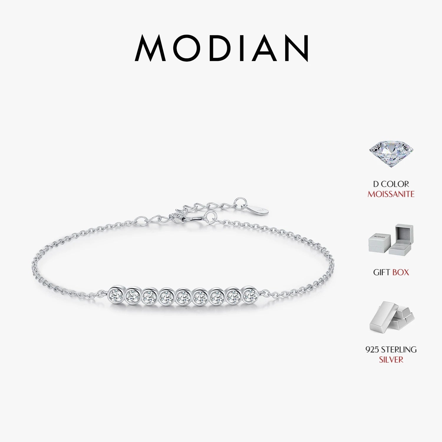 Vixonna Women's Moissanite Chain Link Bracelet 925 Silver D Color VVS1
