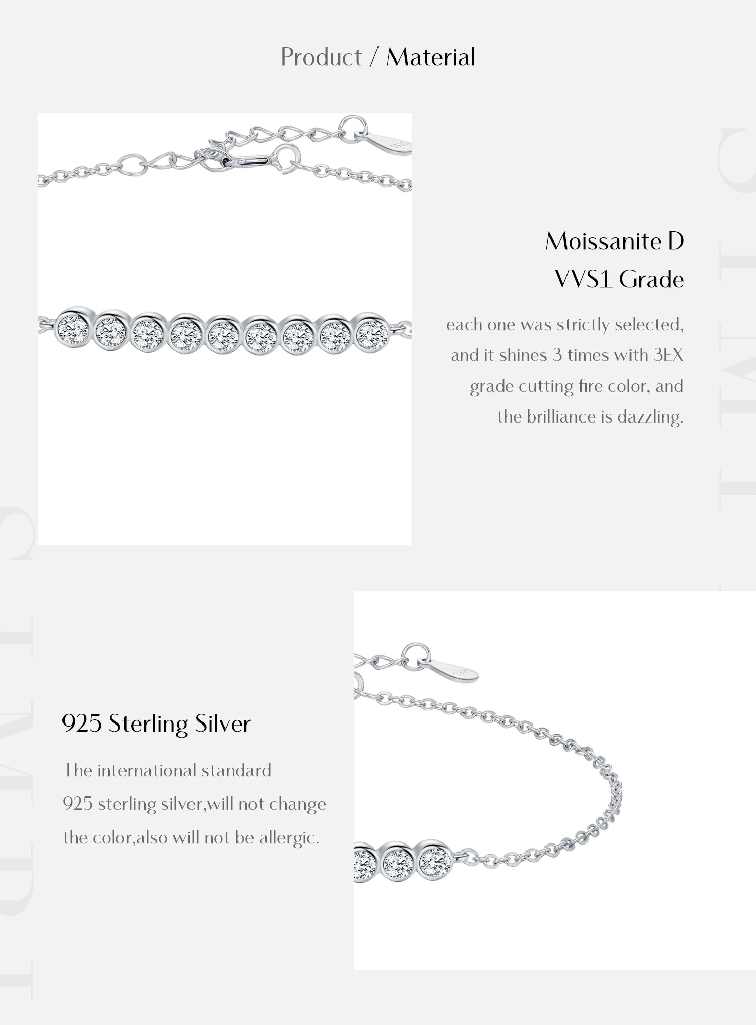 Vixonna Women's Moissanite Chain Link Bracelet 925 Silver D Color VVS1