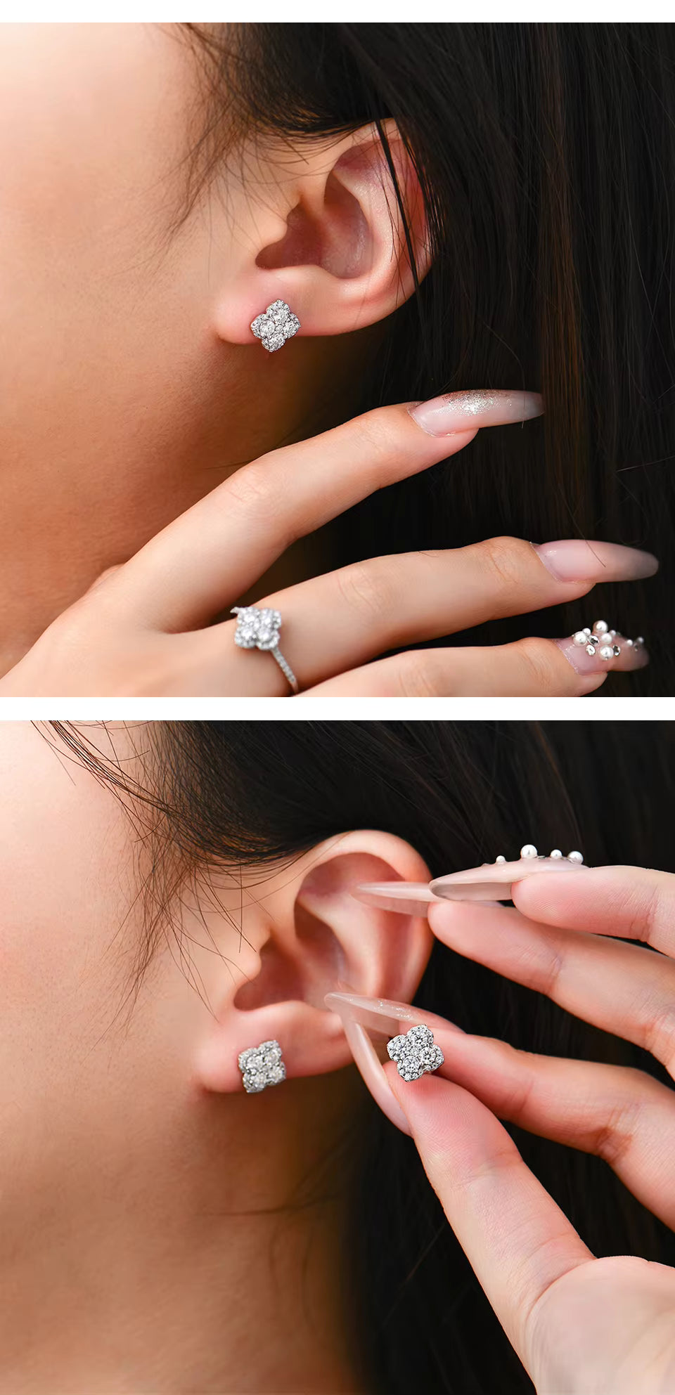 Vixonna Women's Moissanite Clover Stud Earrings 925 Silver D Color VVS1