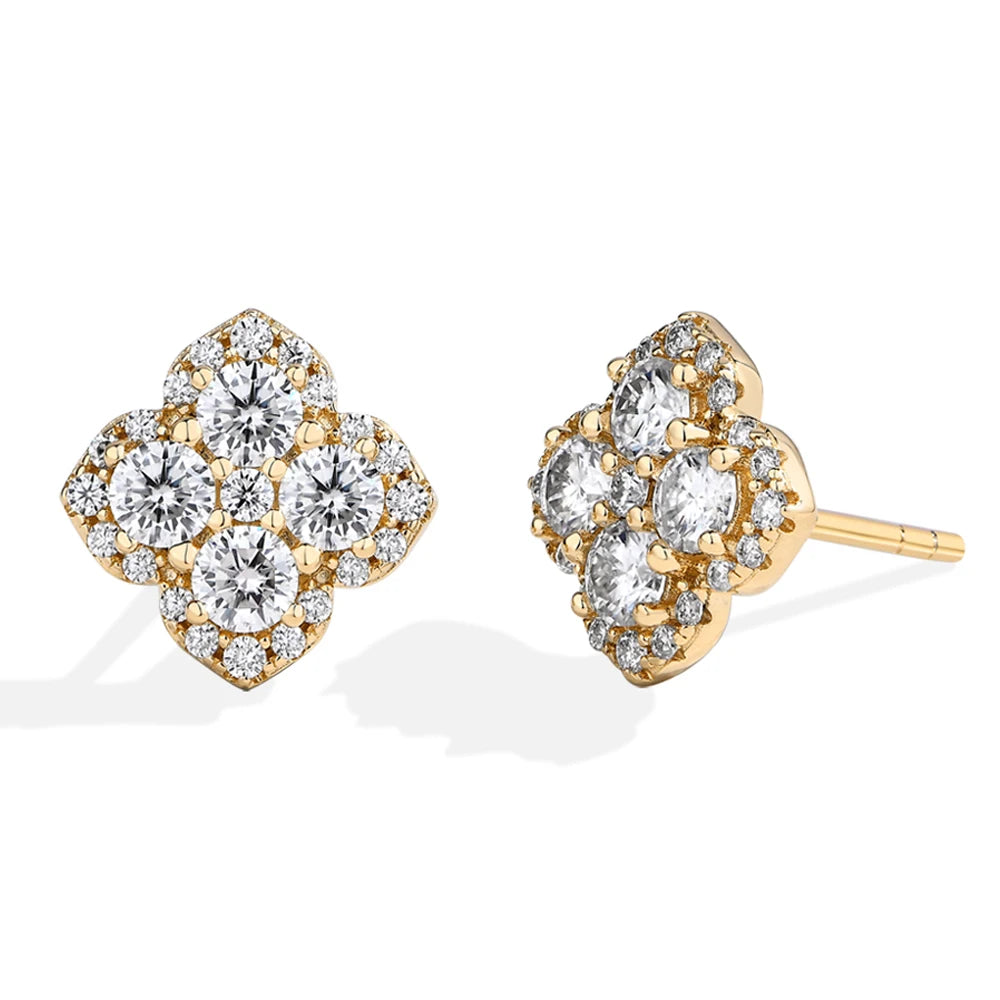 Vixonna Women's Moissanite Clover Stud Earrings 925 Silver D Color VVS1