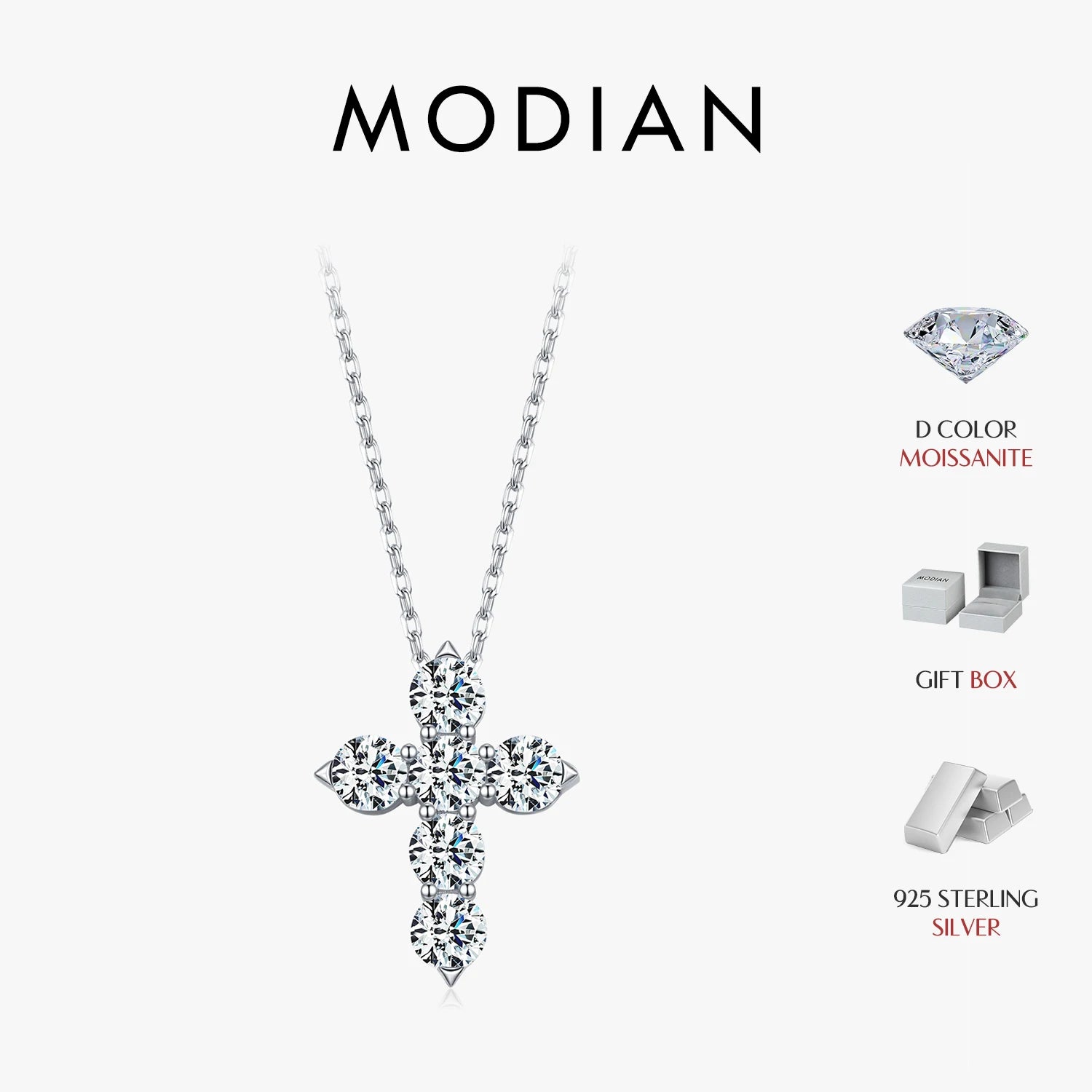 Vixonna Women's Moissanite Cross Pendant Necklace 3ct 925 Silver D Color VVS1