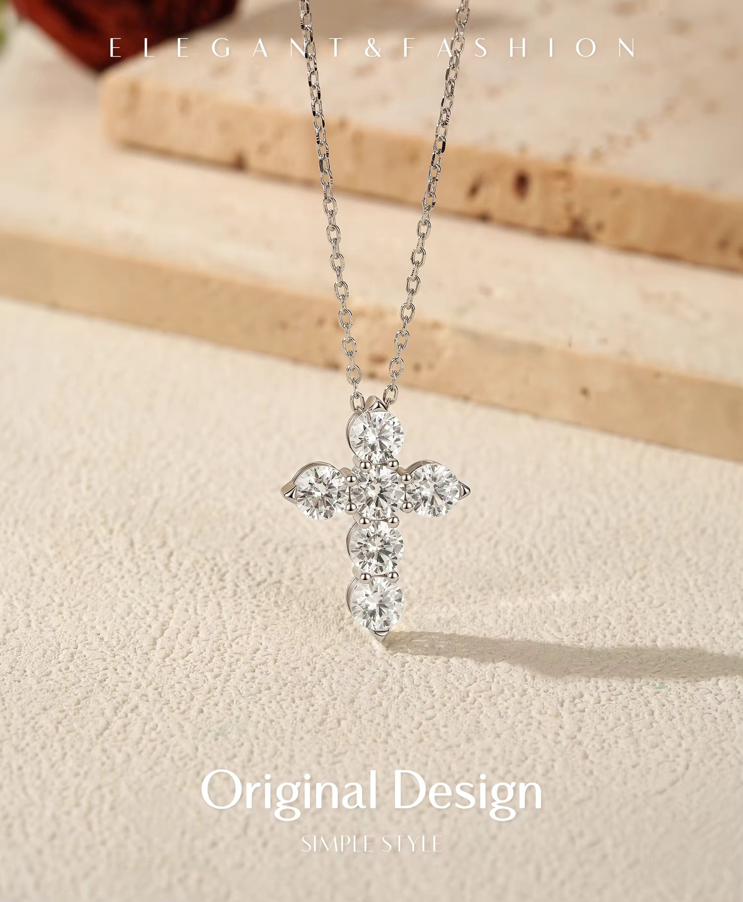 Vixonna Women's Moissanite Cross Pendant Necklace 3ct 925 Silver D Color VVS1