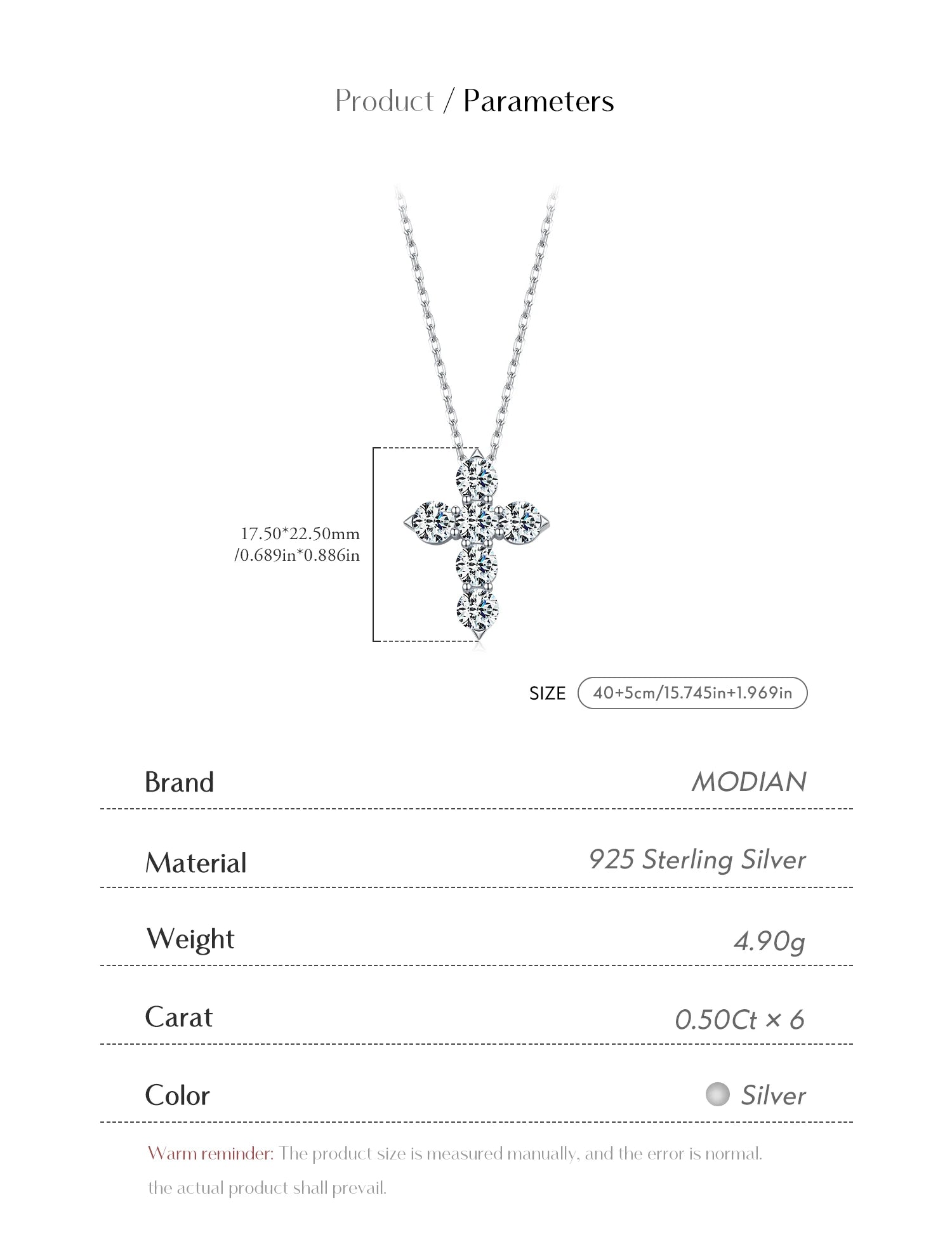 Vixonna Women's Moissanite Cross Pendant Necklace 3ct 925 Silver D Color VVS1