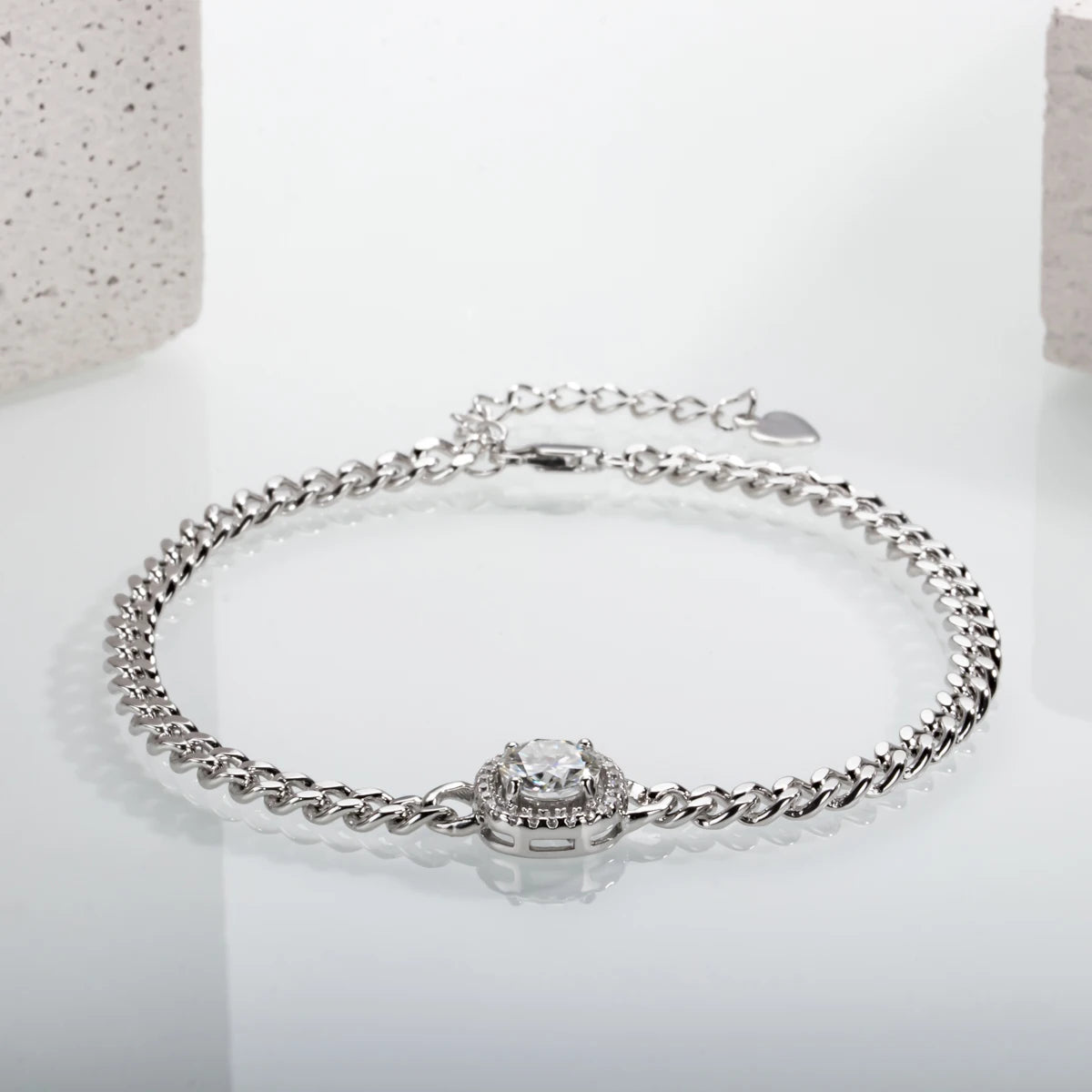 Vixonna Women's Moissanite Cuban Chain Bracelet 925 Silver