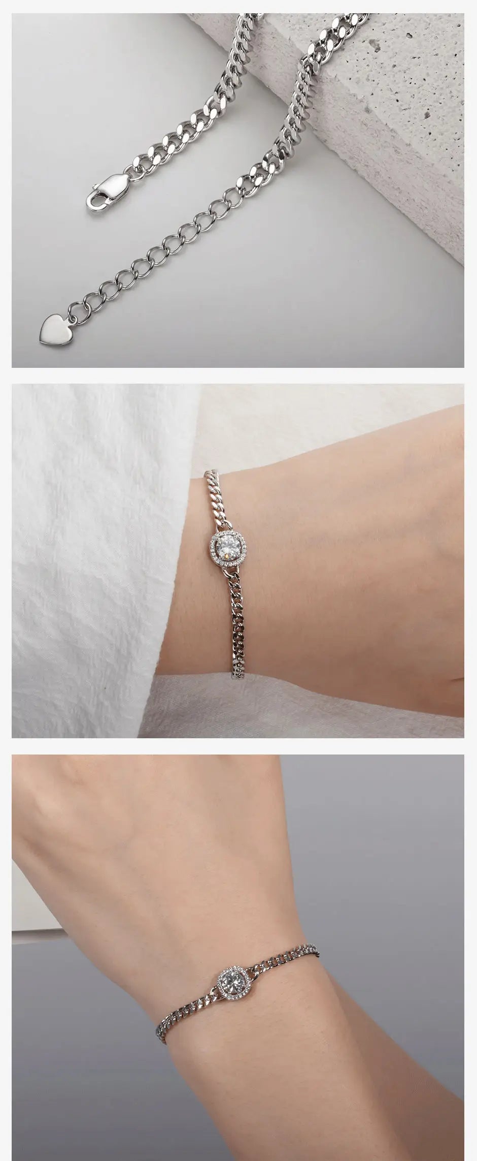 Vixonna Women's Moissanite Cuban Chain Bracelet 925 Silver