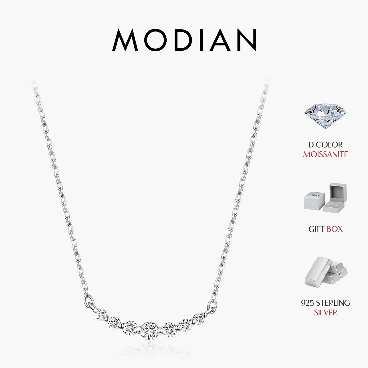 Vixonna Women's Moissanite Curve Pendant Necklace 925 Silver D Color