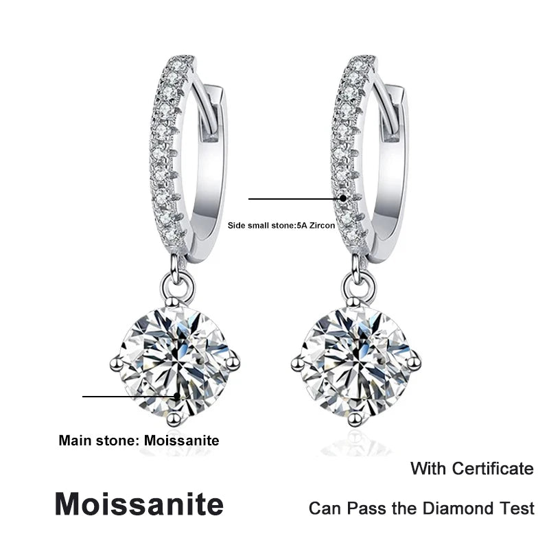 Vixonna Women's Moissanite Drop Earrings 925 Silver D Color VVS1
