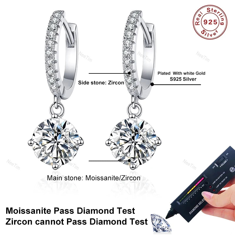 Vixonna Women's Moissanite Drop Earrings 925 Silver D Color VVS1