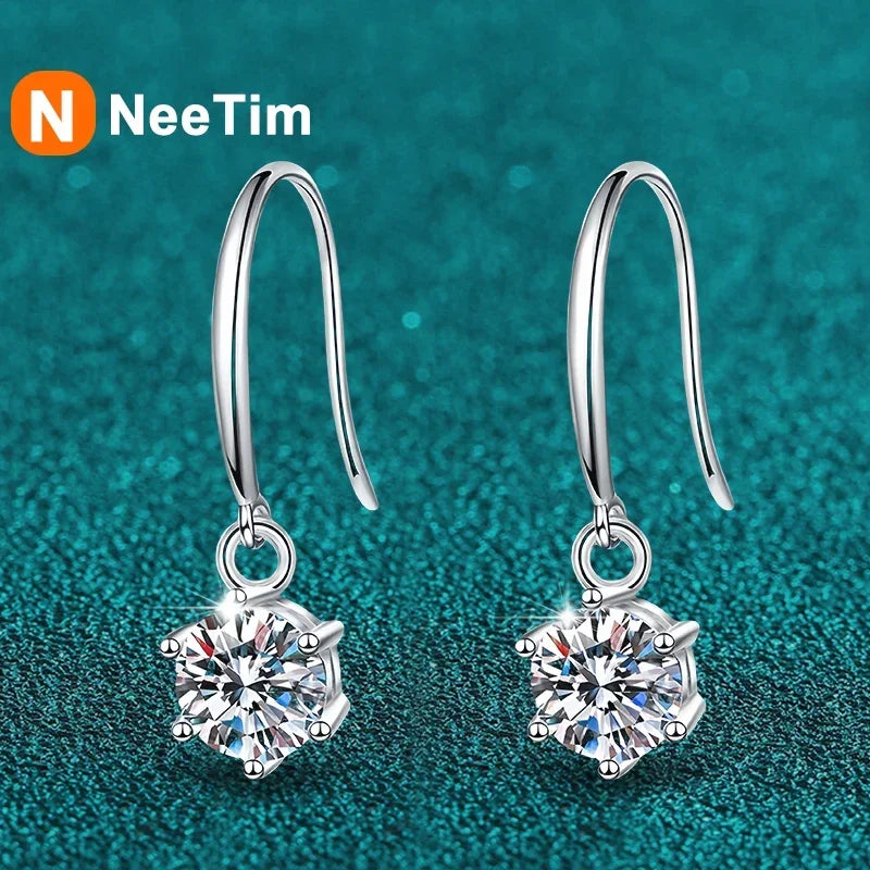 Vixonna Women's Moissanite Drop Hoop Earrings 925 Silver D Color VVS1
