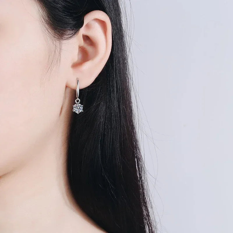 Vixonna Women's Moissanite Drop Hoop Earrings 925 Silver D Color VVS1