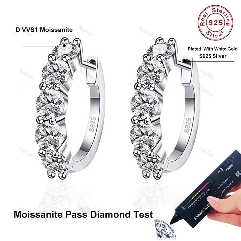 Vixonna Women's Moissanite Hoop Earrings 925 Silver D Color VVS1 0.12 in