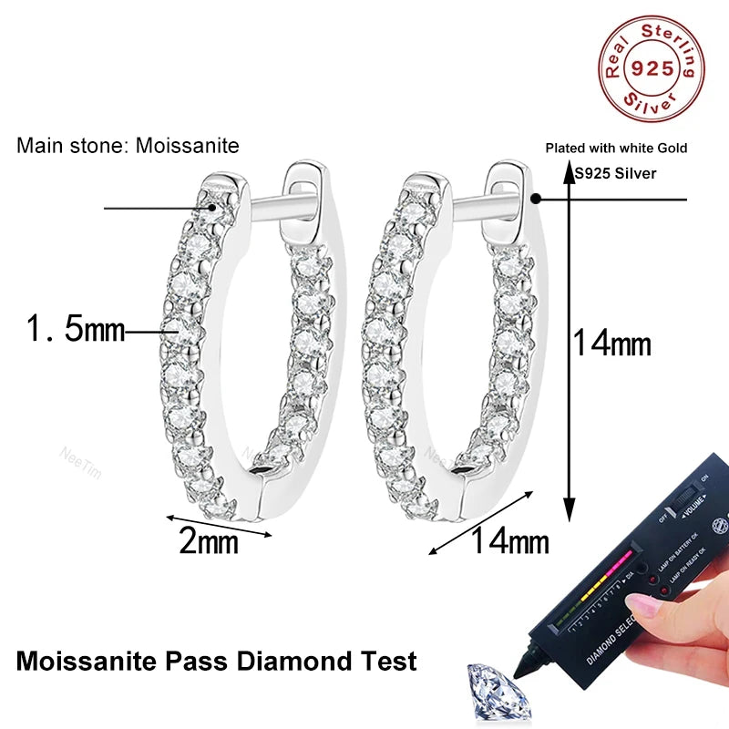 Vixonna Women's Moissanite Hoop Earrings 925 Silver D Color VVS1