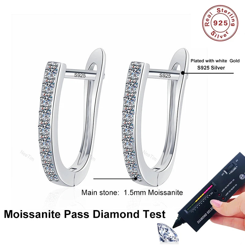 Vixonna Women's Moissanite Hoop Earrings 925 Silver D Color VVS1