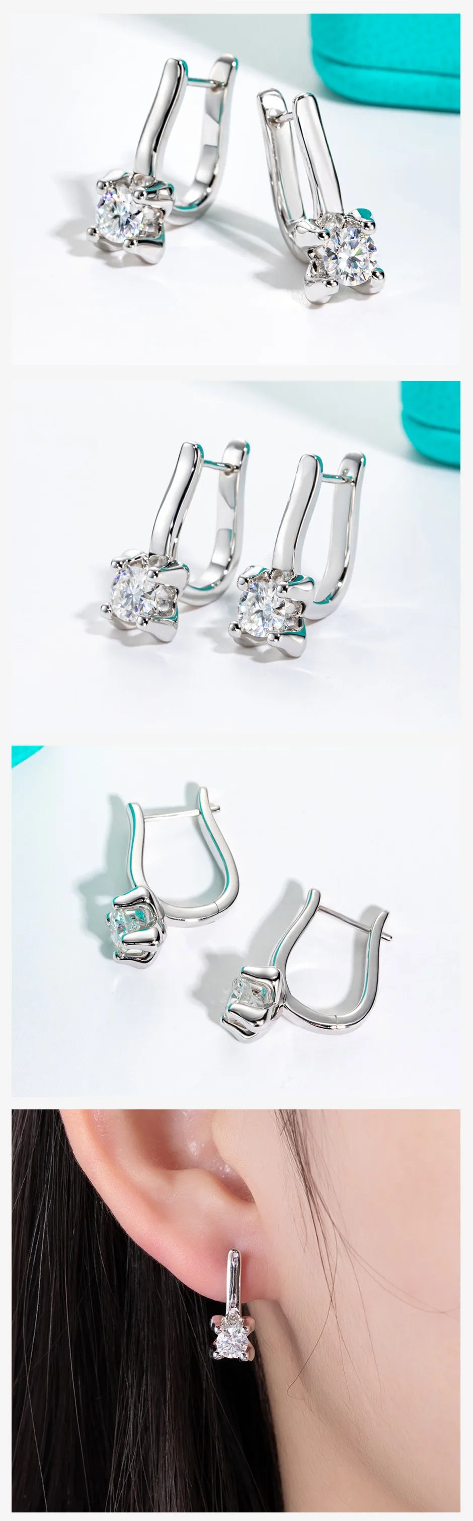 Vixonna Women's Moissanite Huggie Hoop Earrings 925 Silver D Color 1cttw