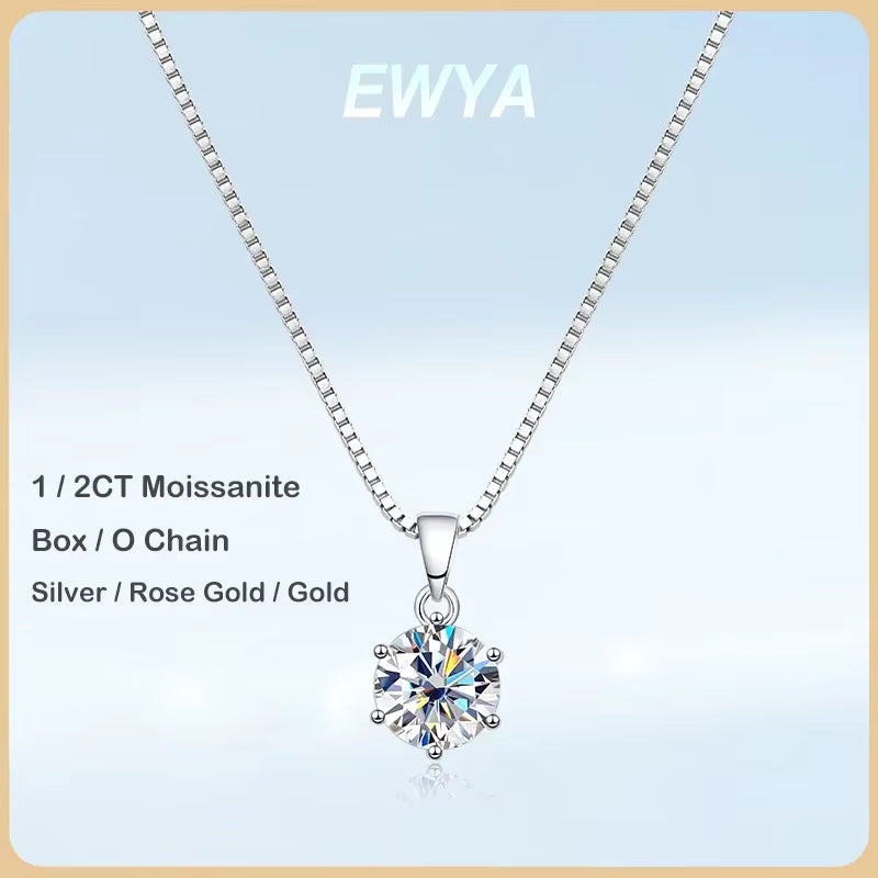 Vixonna Women's Moissanite Pendant Necklace 925 Silver 6 Prong
